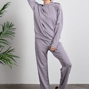 PLUS SIZE MODAL SCUBA SET WITH SATIN SIDE DETAIL=CREAM